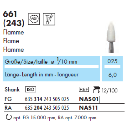 4215161409602 - BUR, STONE, RA, FLAME ARKANSAS, SIZE 2.5 MM, ISO# 635 ...